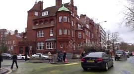 Huge Ukrainian flag painted outside the Embassy of Russia in London one year into the war