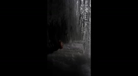 Naturally forming ice balls below a frozen waterfall near Hope BC amidst a cold weather event