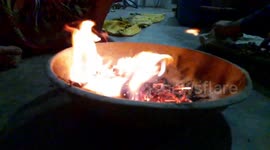 Corten Steel Fire Pit - Slow Motion Fire in home . Fire pit  slow motion