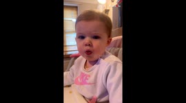 Cute toddler's hilarious attempt to eat chicken chunks backfires *Toddler Eating Fail*