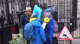 Outside 10 Downing Street on the day of Ursula von der Leyen visits London to negotiate Northern Ireland Brexit deal