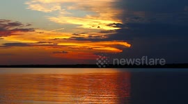 A beautiful sunset over lake Thunderbird in Oklahoma USA