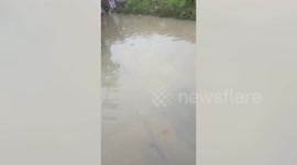 Roads flooded after heavy rain in West Java, Indonesia