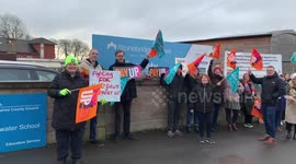 Teachers are striking outside Springwater Special education school in Starbeck Harrogate North Yorkshire