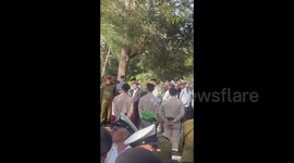 Minister of Finance of Israel gives speech at the funeral in Jerusalem, Israel