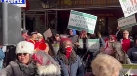 Union power chants at the CUNY staff rally in New York, USA
