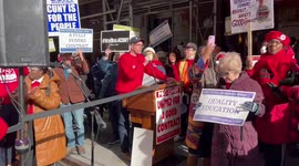 Chants at the CUNY staff rally in New York, USA
