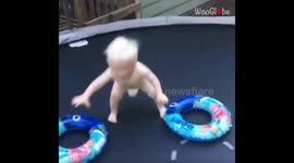 Baby boy conceives a cool trampoline trick only to botch the execution