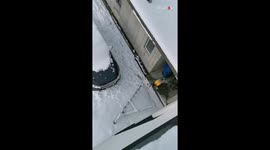 *Snow Prank* Clever mom playfully throws snow at children to start a snow fight