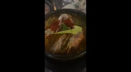 Ramen with shrimp that you eat in Korea.