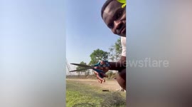 Kind footballer rescues dog tangled in net