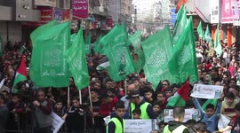 Hamas supporters stage a rally in Gaza Strip
