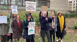 Lawyers protest outside the Inner London Crown Court in response to a judge’s orders that climate activists on trial cannot speak about climate change