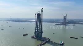 Volunteers At The Construction Site of Changtai Yangtze River Bridge In Taizhou, China
