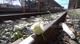 Mourners leave flowers on railroad tracks following Greece train crash