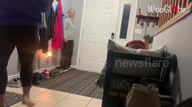Man is scared out of his boots when GF welcomes him home with a spooky surprise