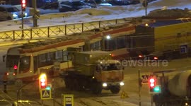 Tram derails due to heavy snow in Russia