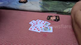 Playing Cards Falling Down on Slow Motion  Drop from Players