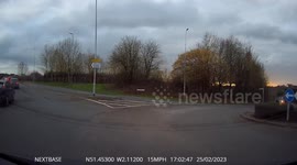 Careless driver nearly causes an accident when they fail to give way at a roundabout