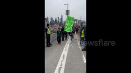 Climate strike on Brooklyn Bridge in New York, USA