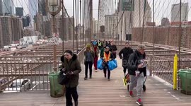 Police accompanying Fridays For Future march in New York, USA