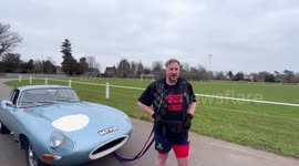 Strongman training to beat three world records - hauling vehicles around Lidl car park