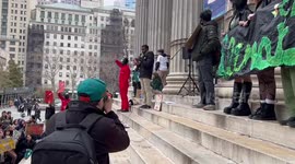 Uganda resident gives speech at climate strike in New York, USA