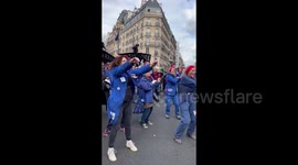 Feminist group the Rosies at the protests against pension reform in Paris, France