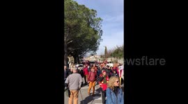 People march against pension reform in Ales, France