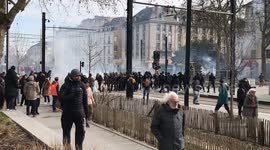 Police are trying to stop the procession of protesters in Nantes, France