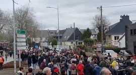 Enormous crowd of people protests against pension reform in Vannes, France