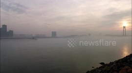 Cargo Ships Sailing in Fog on the Yangtze River in Yichang, China