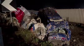 Train collision scene in Larissa, Greece