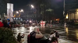 People build barricades during protest in Tbilisi, Georgia
