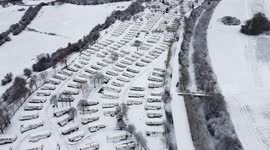 Snowy scenes in Ripon, North Yorkshire, UK, captured from the air.