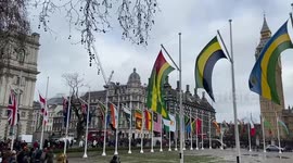 Commonwealth flags installed in London's Parliament Square ahead of Commonwealth Day