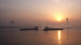 Cargo Ships Sail Along The Yangtze River in Yichang, China