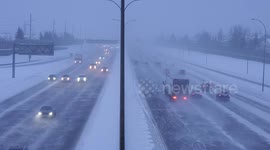 Snow and poor visibility on deerfoot hwy in Calgary Alberta on March 10, 2023.