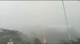 Volcanic ash covers the post office in Mount Merapi, Indonesia