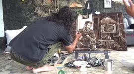 Indonesian artist creates stunning paintings using ground coffee beans