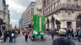 Marching bands, Bolivian dancers and a giant green bishop at London's St Patrick's Day Parade