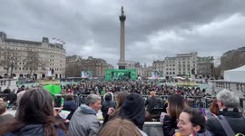 Crowd celebrates St. Patrick's Day in Trafalgar Square, London
