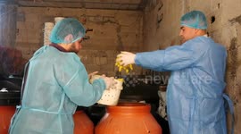 Palestinian workers prepare the pickled vegetables at a factory ahead the Muslim holy month of Ramadan in Beit Hanoun, in the northern Gaza Strip
