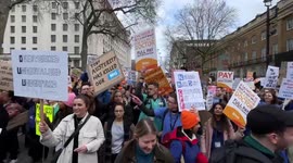 NHS junior doctors strike protest in Downing Street, London, UK