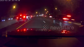 Accident: Black Car Driving Erratically Smashes White Pick-up Truck into Road Divider