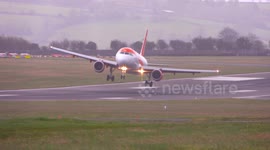 Testing day for pilots as strong winds batter UK: Watch this easyJet landing at a windy Bristol Airport