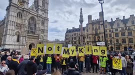 King Charles is booed by anti-monarchy protesters as his motorcade arrives for the Commonwealth Day service at Westminster Abbey