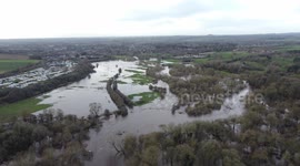 Meadows flooded as the River Ure bursts it's banks near Ripon, North Yorkshire