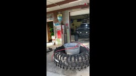 Massive tire gains wings after boys try to seat it with starting fluid & gaslighter