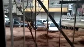 Raging flood river violently flows in Sanliurfa, Turkey, as city is hit by heavy rains